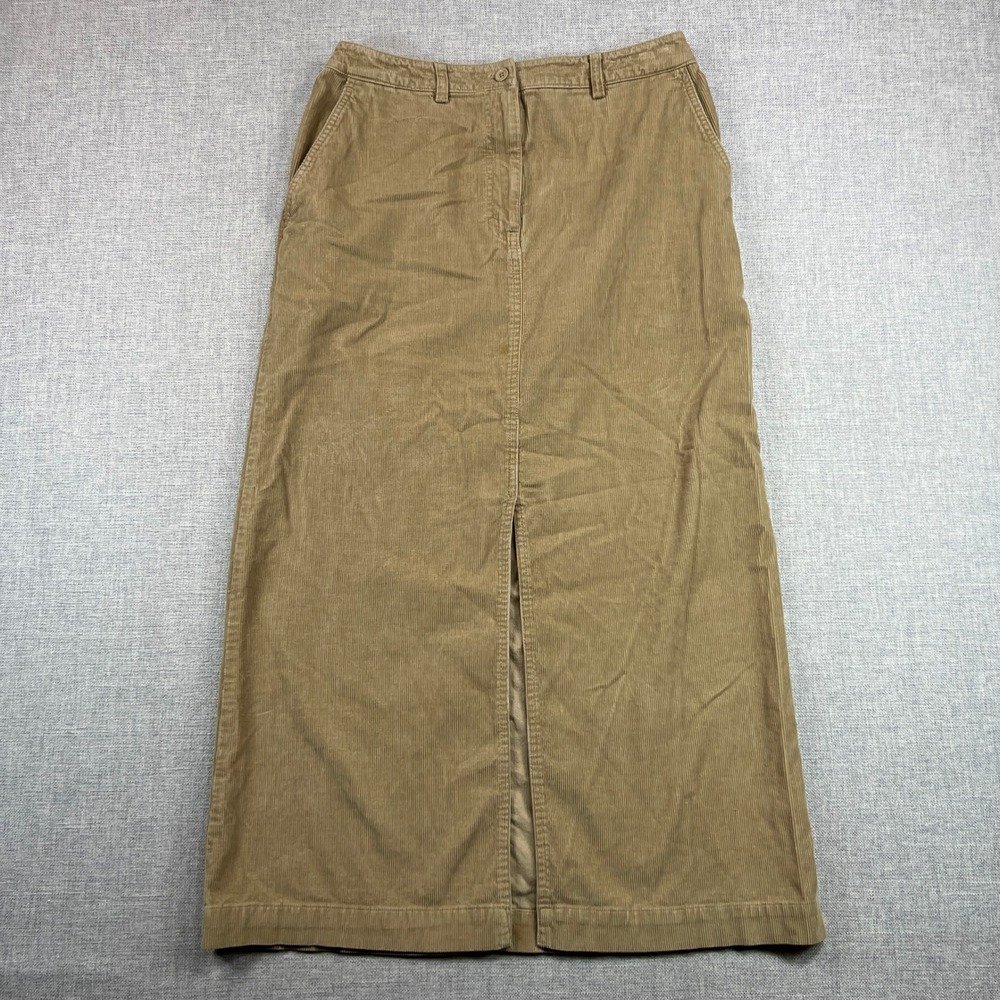 Vintage Eddie Bauer Women's 10 Corduroy Midi Skirt Tan Cotton 90s Y2K Casual